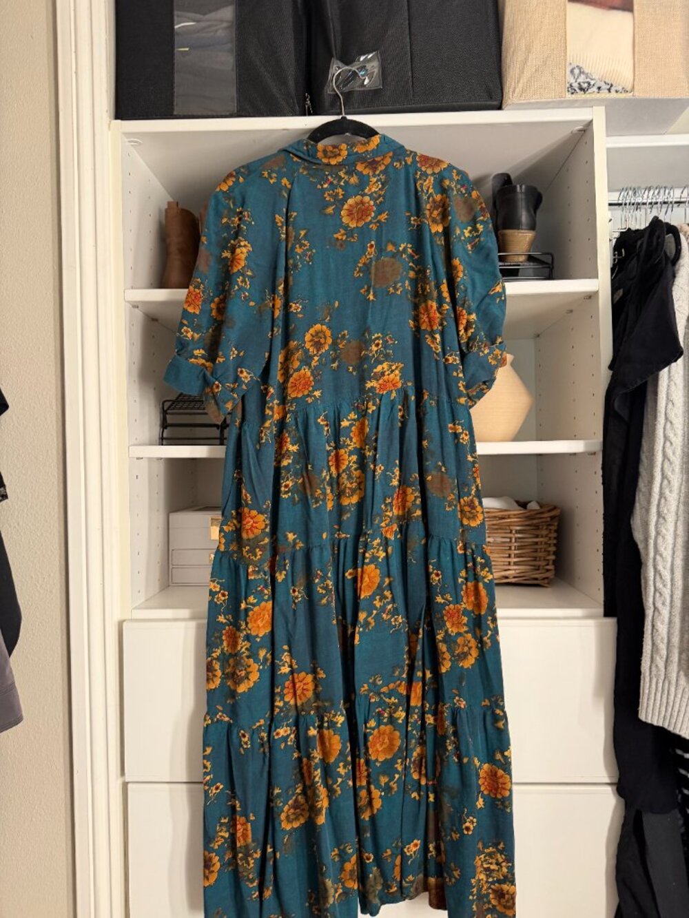 Natural Life Floral Patchwork Maxi Shirt Dress Teal Rust Size L - Picture 5 of 5